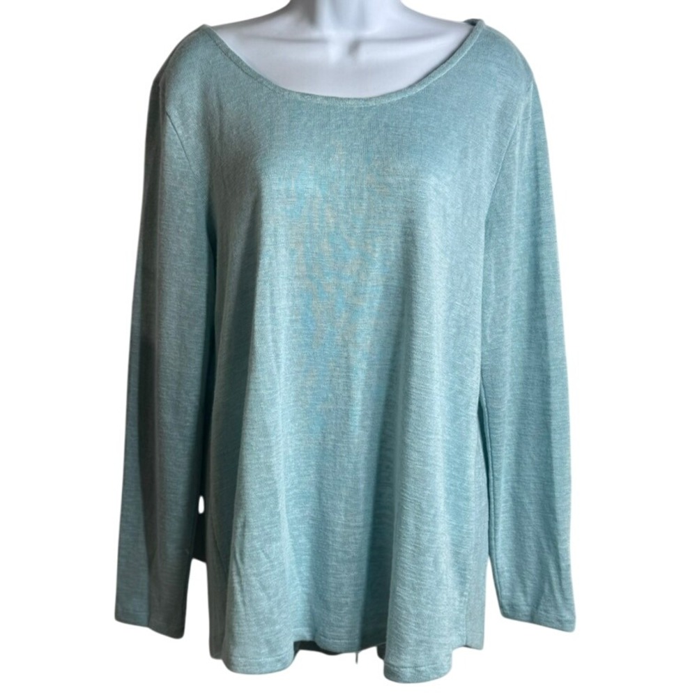 Soft Surroundings‎ Knit Top Zipper Back Long Sleeve Pullover Aqua Blue L